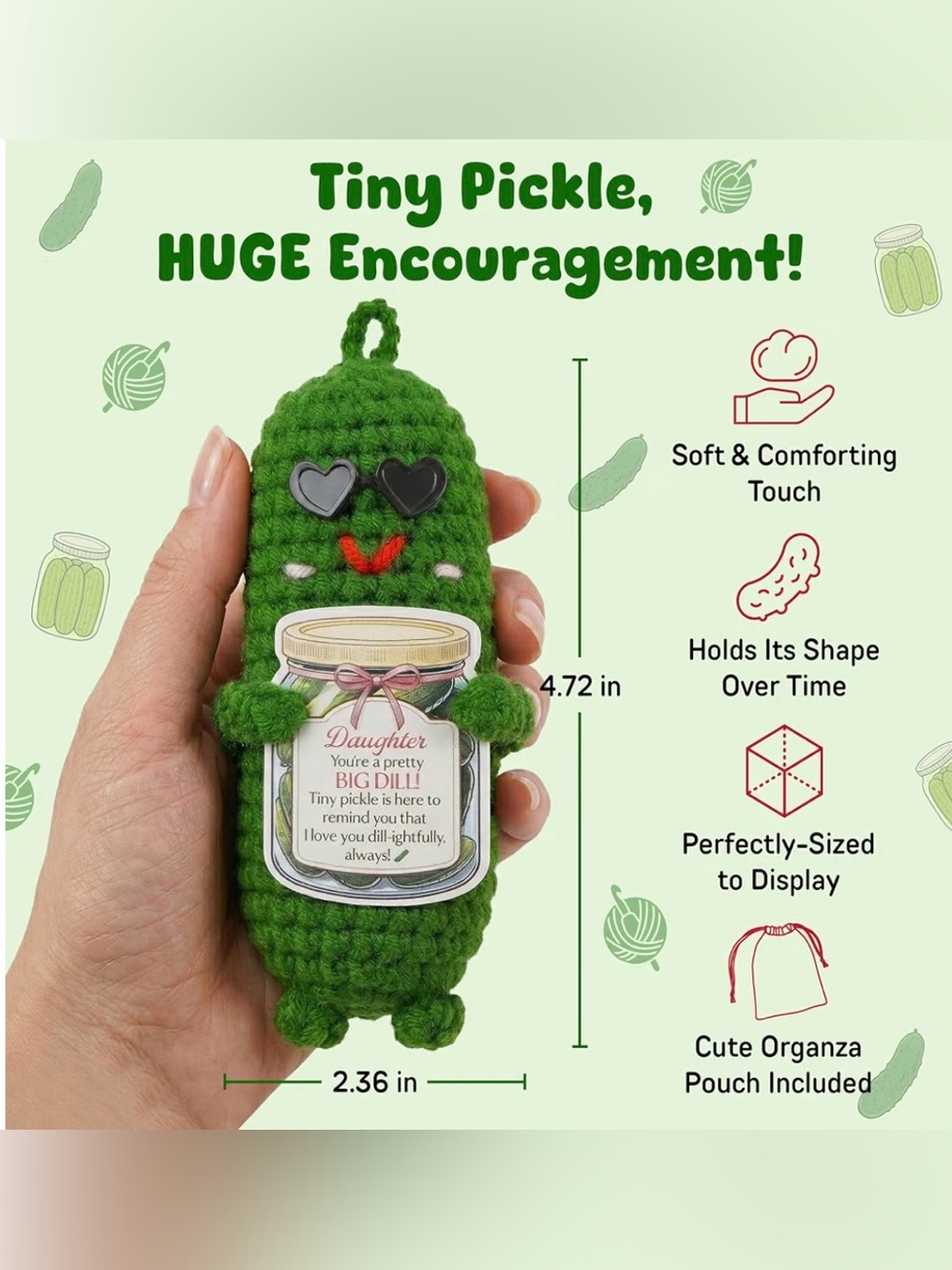 Crocheted Pickle Plush with Sunglasses For daughter - Picture 2 of 9